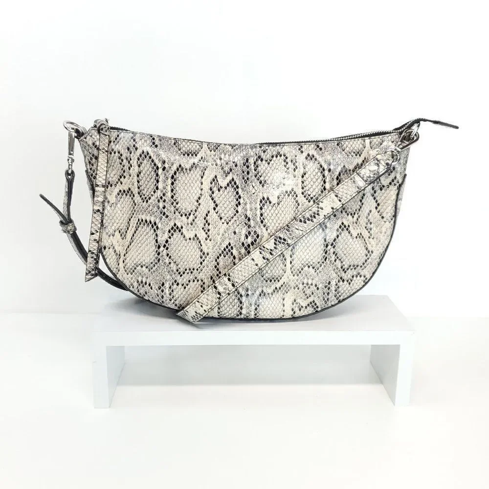 J.jill Leather Crossbody Crescent Bag In Grey, Snake